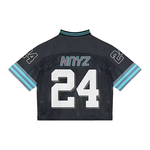 Maillot de football personnalisé en mesh noir pour homme, T-shirt oversize contrastant bleu sarcelle, streetwear, imprimé cyberpunk, maillot de sport court - Product Image 2