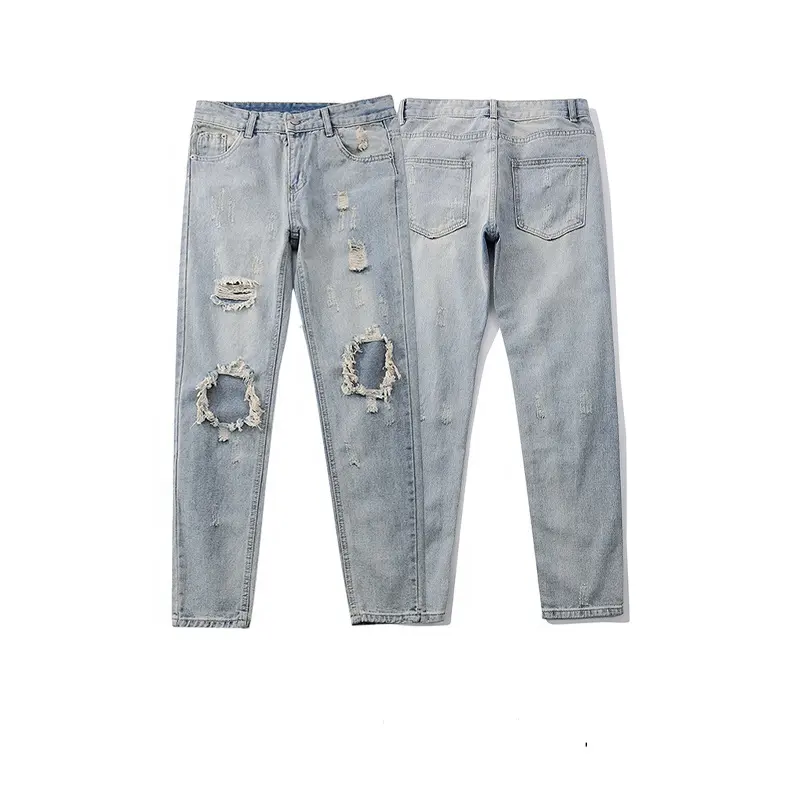 Custom Fashion Clothing 2023 Distressed Ripped Style Men's Casual Jeans Pants