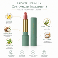 Rouge à lèvres naturel en marque privée, logo personnalisé, tube vert doré mat, végan, bio, longue tenue, hydratant, fournisseur de maquillage OEM
