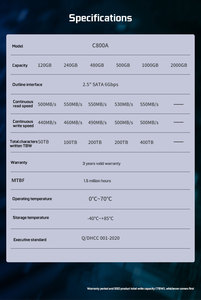 Ban đầu Dahua 500GB HD SATA3 nội bộ trạng thái rắn Ổ đĩa cứng cho PC máy tính xách tay Máy tính để bàn máy tính xách tay Giao diện USB - Product Image 4