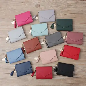 Cartera corta Mujer simple borla cartera pequeña, Cuadrado mini monedero Mujer