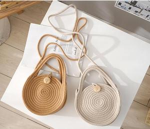 Woven Straw Bohemian Shoulder <b>Bag</b> Round Shape Zipper Closure Single Handle Tassel Cotton Lining <b>Beach</b> for <b>Women</b> - Product Image 2