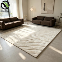 QIANQIAO Moderner Künstlerischer 3D-Wellenmuster Wollteppich Handgefertigter Weicher Textur Quadratischer Teppich Umweltfreundlich Haustierfreundlich Boutique