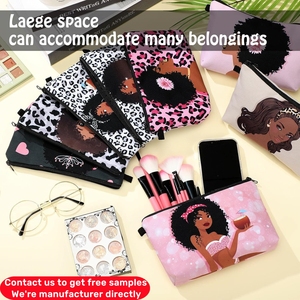 Sac de <span class=keywords><strong>maquillage</strong></span> en toile de coton avec fermeture éclair, imprimé en couleur personnalisée, pour femmes noires africaines et américaines - Product Image 4