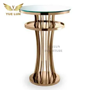 Plateau en verre éclairage LED acier inoxydable cocktail Gold Table bar pour événements