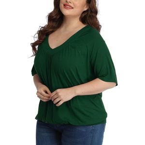 เสื้อผู้หญิงไซส์ใหญ่แบบจีบ คอวี ทรงหลวม ผ้าถักระบายอากาศได้ดี - Product Image 6