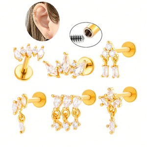 Hengsen ASTM F136 Titan Knorpel-Ohrringe mit Zirkonia im Marquise-Schliff, Krappenfassung, baumelnde Ohrstecker mit flacher Rückseite für Ohrläppchen und Helix-Piercings - Product Image 1
