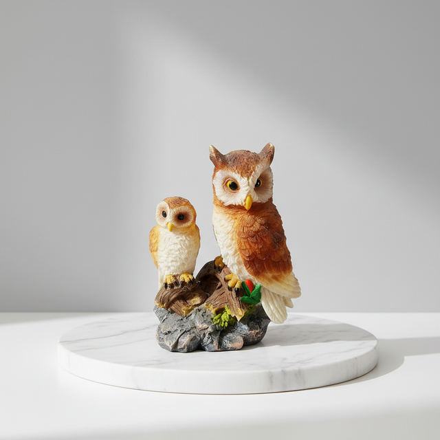 Resin Craft Ornament Cute Owls Statues Animal Figurine Realistic Bird Sculpture Decoration Home Garden