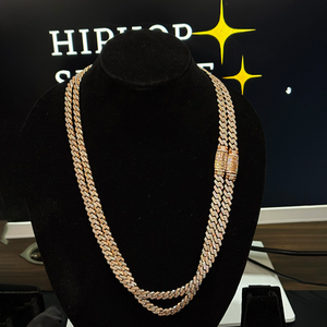 8mm Iced Cuban Link <b>Chain</b> Two Tone Moissanite with Custom Lock Clasp Hip Hop Sparkle Luxury Cuban Necklace <b>Gold</b> Silver Plated - Product Image 1