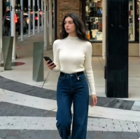 CHIU SHUI Suéter ajustado de estilo coreano con cuello simulado para mujer, tejido con mezcla de lana para invierno