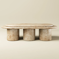 Table basse en marbre naturel Dream Home, plateau ovale superposé, trois colonnes en pierre massif, mobilier moderne pour salon