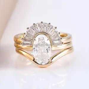 Etsy畅销书2024 Dropshipping 14k纯金1.5ct/2ct/3ct定制D VVS椭圆形硅石钻石订婚戒指