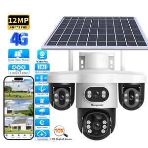 Caméra de surveillance sans fil alimentée par énergie solaire Hongnaer 12MP, caméra IP PTZ <span class=keywords><strong>3</strong></span>, V380 Pro, <span class=keywords><strong>3</strong></span> objectifs, carte SIM 4G, caméra de sécurité solaire - Product Image 1