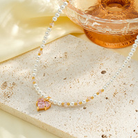 Colliers élégants en acier inoxydable plaqué or avec zircon et perles, bijoux minimalistes de luxe léger, vente en gros TGXL14112