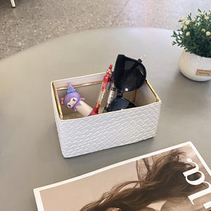 Boîte de rangement en cuir rectangulaire noire tressée, organisateur de bureau pour cosmétiques, support pour désordre de bureau, couleur unie - Product Image 4