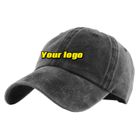 Topi Baseball Unisex 6-Panel Vintage Washed Model Dad Hat, Pinggiran Melengkung, Logo Custom, Motif Pita, 100% Katun, Bernapas, Laris Manis