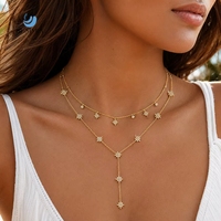 Collares de Cadena en Capas SUMMLY con Estrella del Norte Brillante y Delicada, Chapados en Oro de 18K, de Acero Inoxidable, con Colgante en Forma de Y, Joyería de Moda