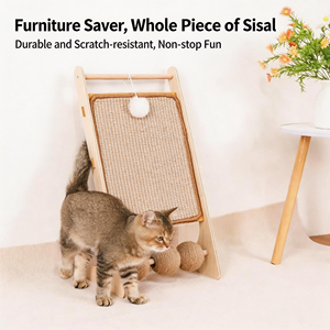 Rascador para Gatos de Sisal, Diseño <span class=keywords><strong>Vertical</strong></span> en Forma de L, Madera Maciza Resistente al Desgaste, <span class=keywords><strong>Desmontable</strong></span>, Juguete Simple - Product Image 1