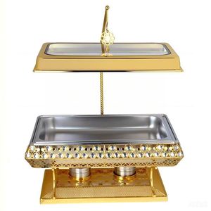 Calentador de Comida Rectangular para Buffet, Chapado en Oro, de 9L, Acero Inoxidable, para Hotel o Restaurante, con Tapa de Vidrio y Quemador de Alcohol - Product Image 5