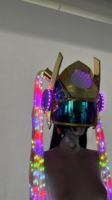 Casque LED futuriste pour homme, style ethnique chinois, avec mèches lumineuses longues et tresses, en coton, pour spectacle