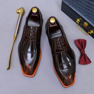 Chaussures pour hommes ASTON M.JAZZ en cuir véritable respirantes à lacets, style Oxford pointu, légères, antidérapantes, design patchwork, habillées - Product Image 3