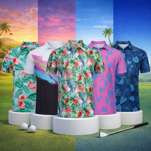 Col et poignets en tricot côtelé de golf imprimés par sublimation sur toute la surface, 80 % polyester, 20 % élasthanne, luxe, logo personnalisé - Product Image 1