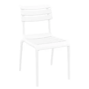 बिना हथियारों के आधुनिक सस्ते स्टैकेबल आउटडोर सफेद पॉलीप्रोपाइलीन प्लास्टिक डाइनिंग कुर्सी