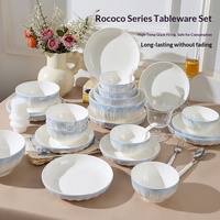 Service de vaisselle Rococo bleu dégradé, bols à soupe et à riz, compatible micro-ondes, céramique émaillée haute température, design moderne et minimaliste