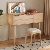 Coiffeuse convertible tout-en-un en chêne massif blanc écologique avec miroir éclairé pour petite chambre