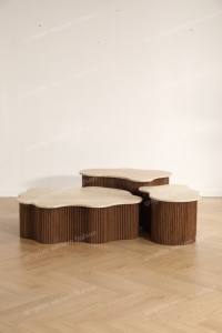 עיצוב ענן מודרני שולחן קפה בסגנון עץ אלון יוקרתי שולחן סלון מעצב שולחן מעוצב בעיצוב מיוחד שולחן קפה - Product Image 6