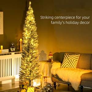 7' Pre-Lit Slim Noble Fir Artificial Christmas <b>Tree</b> with 210 Warm White LED <b>Lights</b>, Plastic, Indoor, Standing Base, Easy Install - Product Image 6