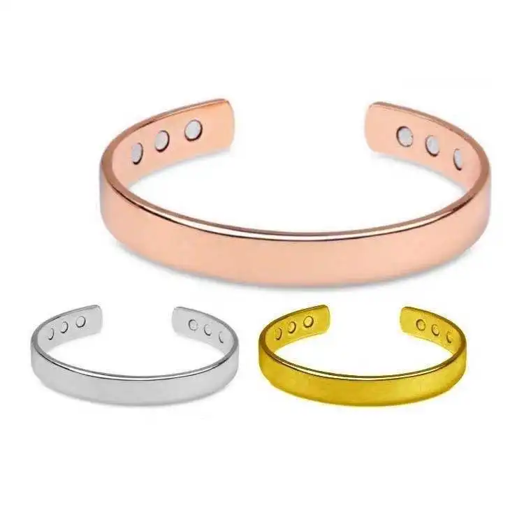 Hot Sale Rose Gold Silver Gold Health Jewelry Magnetic Bracelets Wholesale Blank Magnet Open Adjustable Magnetic Couple Bracelet