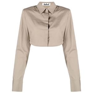 เสื้อเชิ้ตแฟชั่นผู้หญิง แขนยาว ผ้าฝ้าย 100% ทรงสั้น เสริมไหล่ ชายโค้ง ตัดสั้น - Product Image 2