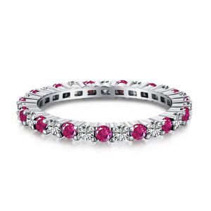 925 Sterling <strong>Silver</strong> <strong>Stacking</strong> <strong>Rings</strong> Round-Cut Sapphire Green Ruby Cubic Zirconia All-Around Band <strong>Ring</strong> - Product Image 6