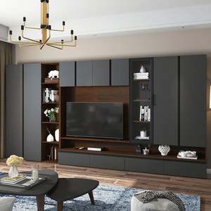 Gabinete de pared de fondo de TV minimalista moderno soporte de madera con mármol para sala de estar y muebles para el hogar de hospital - Product Image 1