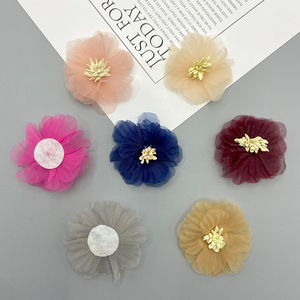 Flores de tul hechas a mano en 3D estilo coreano de 10 cm, accesorios para el cabello, sombreros, zapatos, decoraciones de ropa, uso diario - Product Image 2
