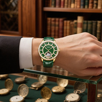 Montre mécanique pour homme de haute qualité, personnalisée, de style professionnel, à mouvement apparent, avec bracelet en cuir véritable