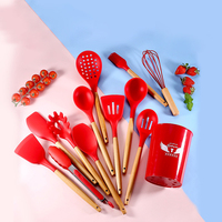 Ensemble d'ustensiles de cuisine en silicone durable de qualité alimentaire, 12 pièces, avec poignée en bois, passe au lave-vaisselle et durable pour la cuisine à domicile