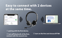 Headphone pusat panggilan hitam bisnis, Headphone ganda telinga bisu ENC pusat panggilan kantor Headset nirkabel dengan mikrofon