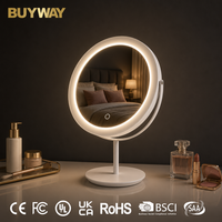 Miroir de maquillage éclairé avec cadre rond en ABS blanc, 30x43cm, 84 LED, luminosité réglable, 3 modes de couleur, rotation à 360°, capteur tactile, HD 1X