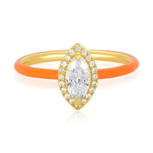 Gemnel New Design Bijoux en argent 925 Multi arc-en-ciel Couleur émail Orange Marquise Bague de mariage pour femme - Product Image 1