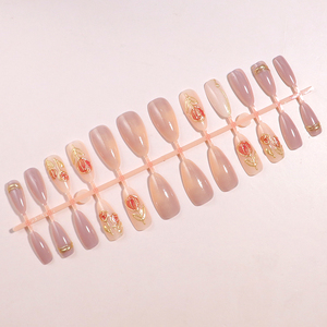 Nouveau Design 24 pièces/ensemble <span class=keywords><strong>Glam</strong></span> rose 3D fleurs français couverture complète ongles artificiels ABS faux ongles à coller pour les femmes - Product Image 4