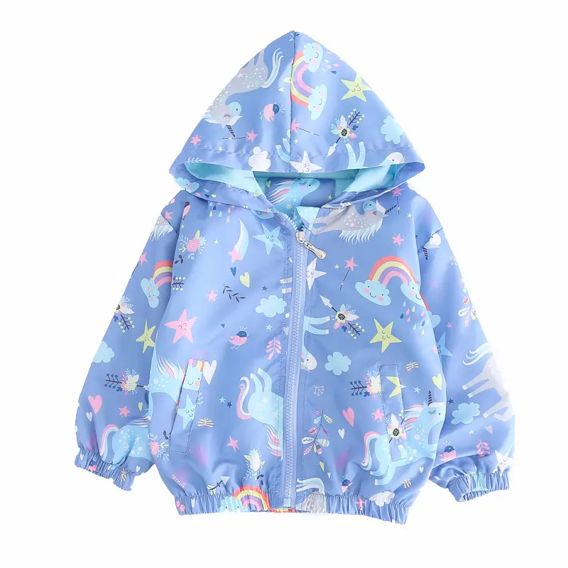 High quality Spring Thin Unicorn Long Sleeve Windbreaker Hooded Children Waterproof Toddler Kids Baby Jacket Coat Outwear