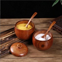 Ensemble en céramique en bois d'eau salée comprenant une boîte à épices sucrière poivrière avec couvercles pour aliments et épices