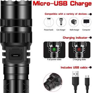 Linternas Súper Brillantes al por Mayor, Linterna de Caza Recargable de Alta Potencia, Linterna de Largo Alcance, Resistente al Agua, USB - Product Image 2