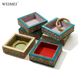 WEIMEI Wholesale Custom Logo Luxury Ethnic Style Brocade Nesting Stackable Square <b>Bangle</b> <b>Bracelet</b> Jewelry Display Organizer Tray - Product Image 3