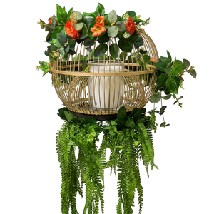 Artificial Hanging Basket with Green Fern Leaves and Decorative <b>Flowers</b> Indoor Outdoor <b>Wall</b> Balcony Garden Decor - Product Image 1