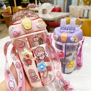 Seaygift 2023 gran oferta taza doble para bebidas taza de paja de dibujos animados para niños botella de agua de bebida de plástico para niños para la escuela - Product Image 3