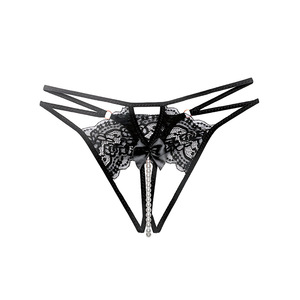 Ding Zhi Mei String sexy en dentelle noir grande taille transparente pour femme, culotte brodée taille basse - Product Image 5