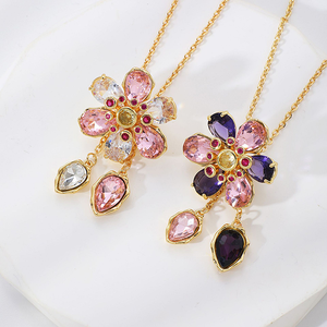 Collana con Ciondolo a Fiore in Cristallo Placcato Oro in Lega di Rame, Catena a Maglie con Strass a Marquise, Gioielli Trendy da Donna per Feste - Product Image 6